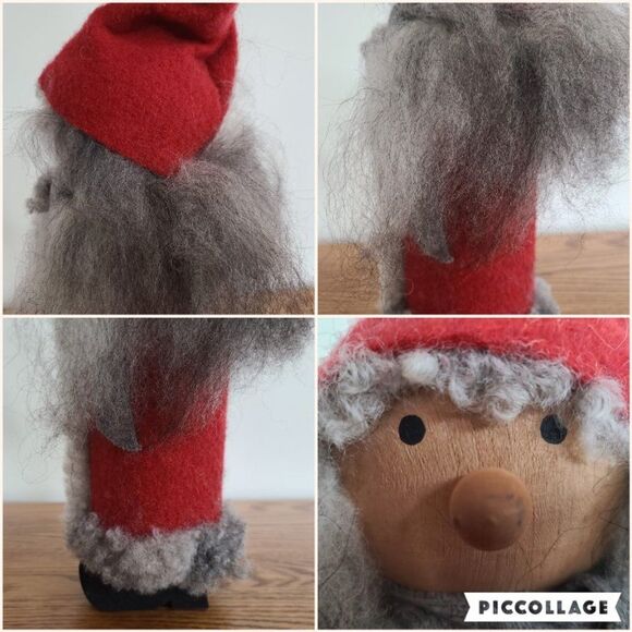 Handmade Sweden Larssons Tra Wood Felt Christmas Mrs. Claus Gnome Elf Figurine - Picture 14 of 15